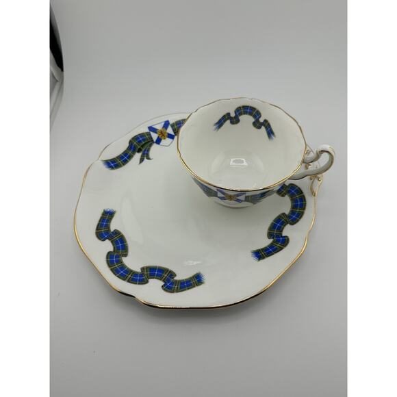 Vintage Adderly Blue Tartan "Nova Scotia" Tea Cup and Snack Plate Set Bone China - Picture 3 of 9